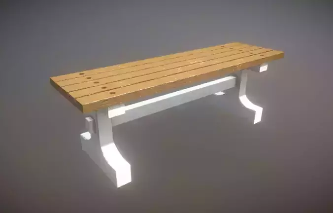 Game Ready Park Bench Wooden Painted Low-Poly Low-poly 3D model