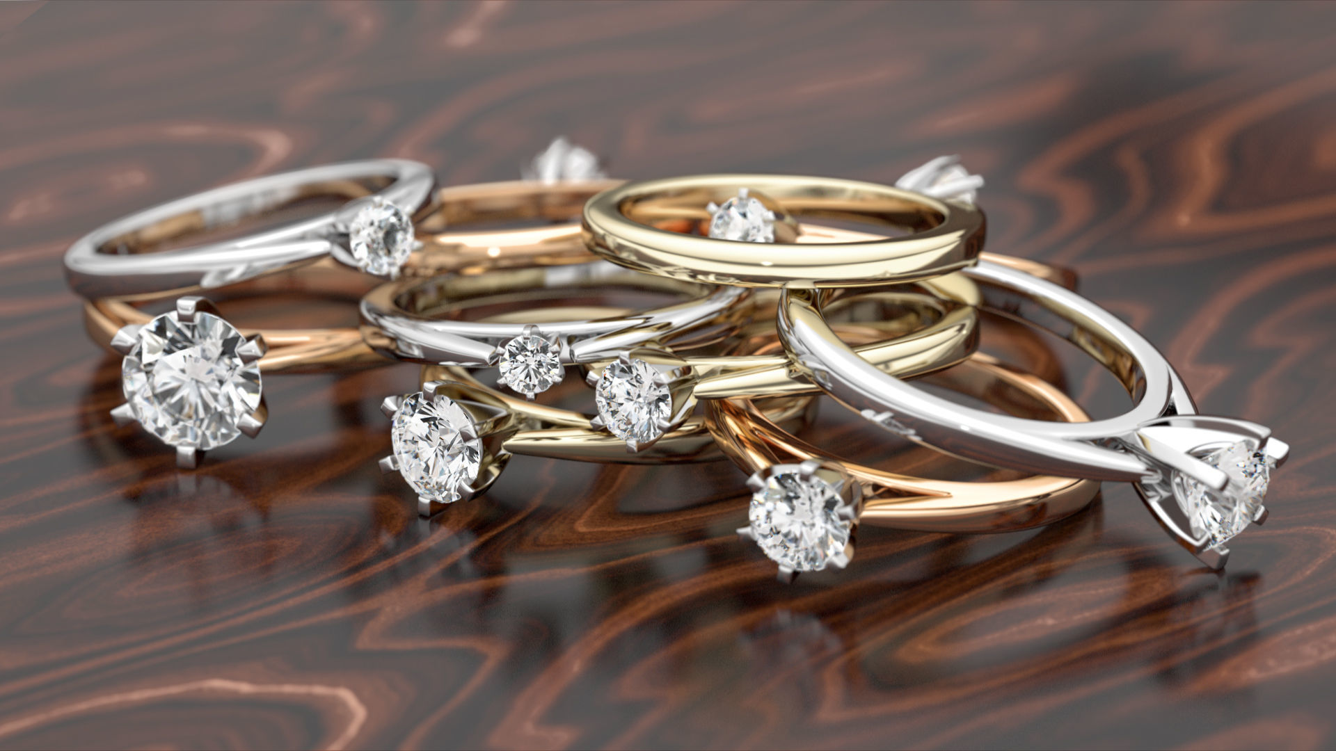 Set from Ten Solitaire Ring 3D print model_3