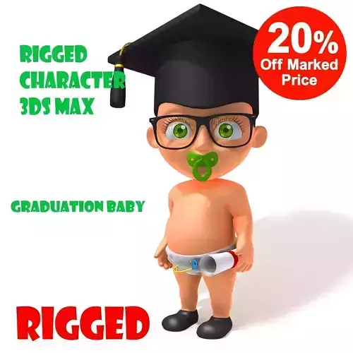 Graduation baby Cartoon Rigged 3D model