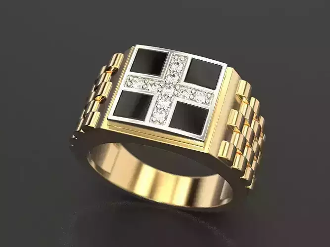 Men ring with a cross and enamel