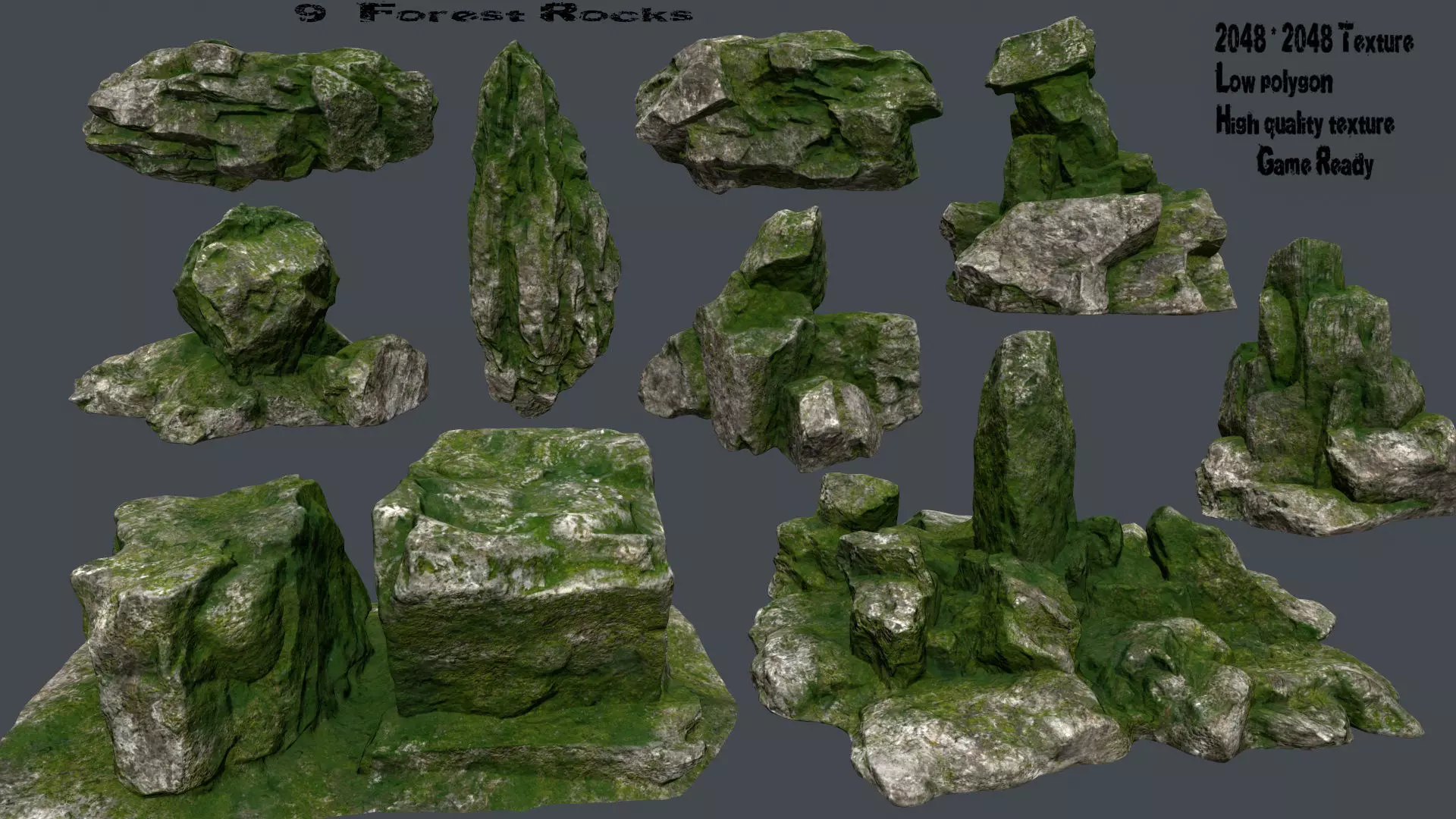 forest rocks Low-poly 3D model_0