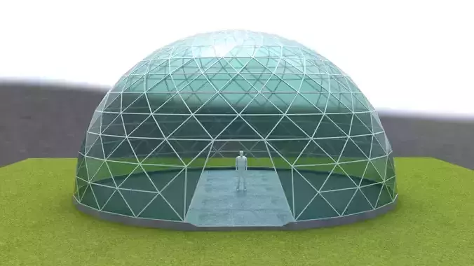 Dome triangular glass structure-panels architecture  engineering Low-poly 3D model