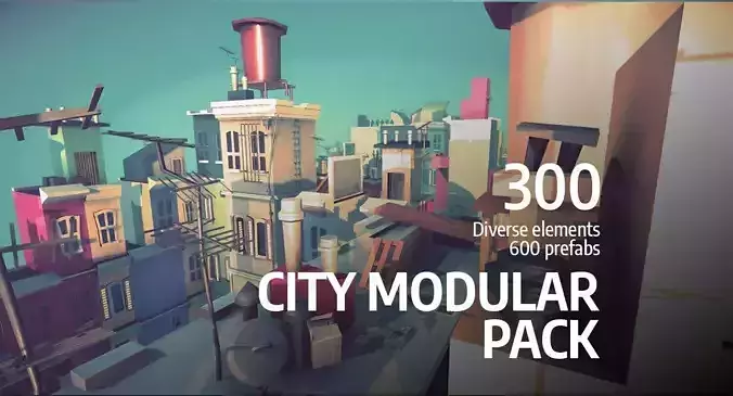 Cartoon Low Poly Modular City Pack 3D model