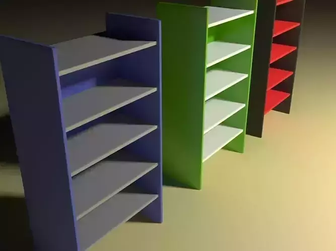 bookcase different colored bookshelves in row