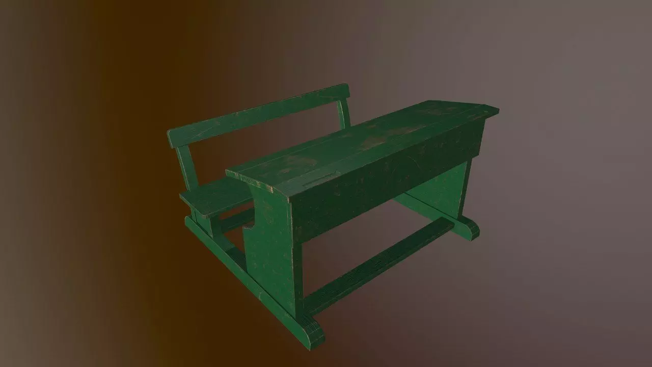 USSR shool desk Low-poly 3D model_0