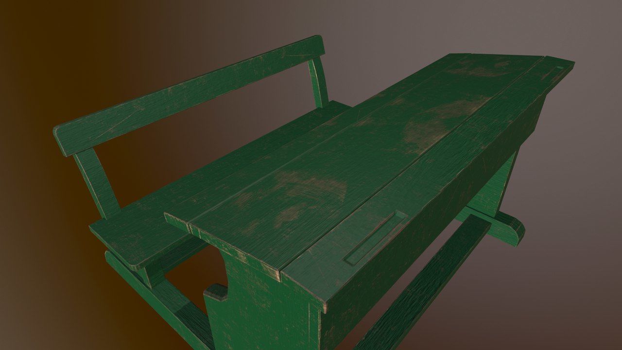 USSR shool desk Low-poly 3D model_1