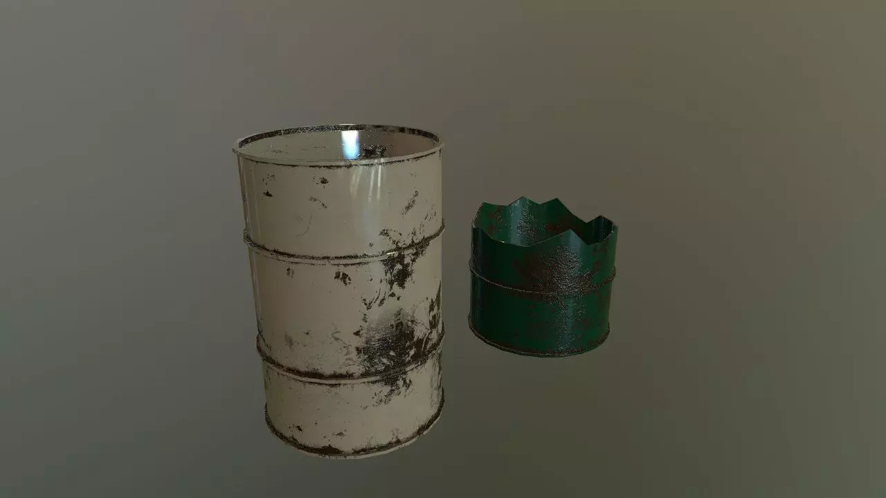 Barrel two rusty cans Low-poly 3D model_0
