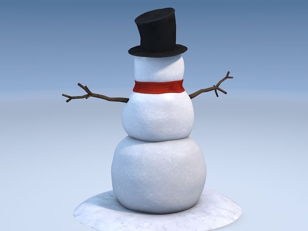Snowman in top hat 3D model_1