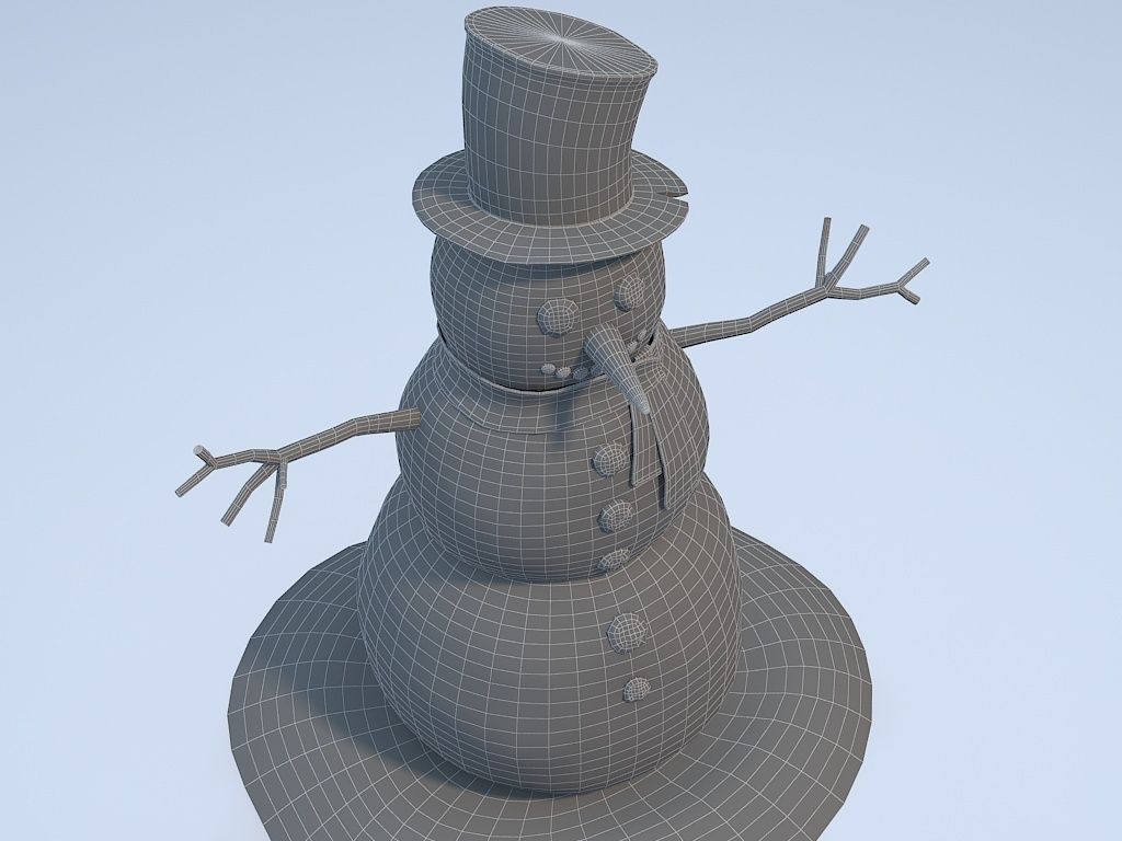 Snowman in top hat 3D model_15