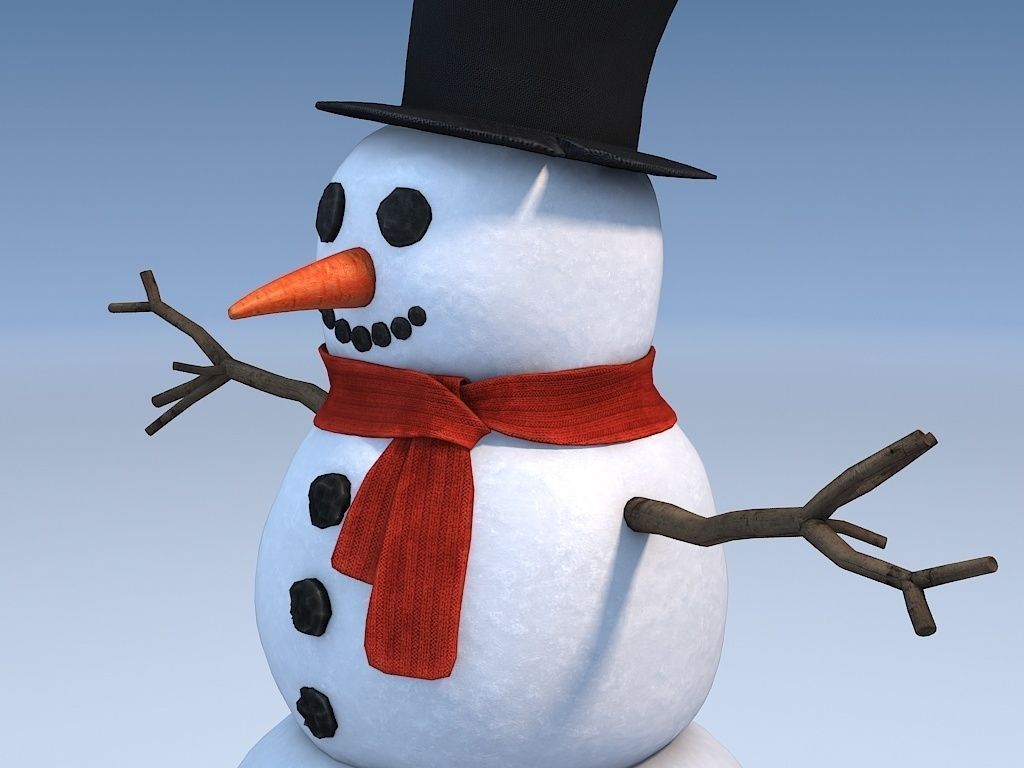 Snowman in top hat 3D model_4