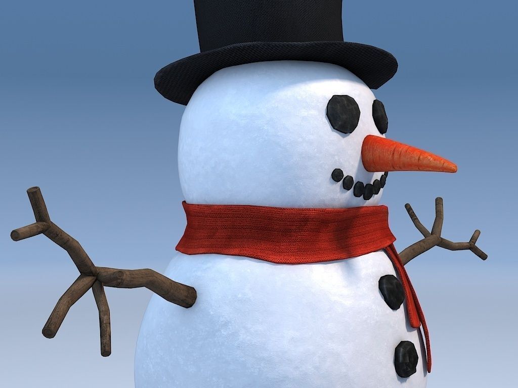 Snowman in top hat 3D model_7
