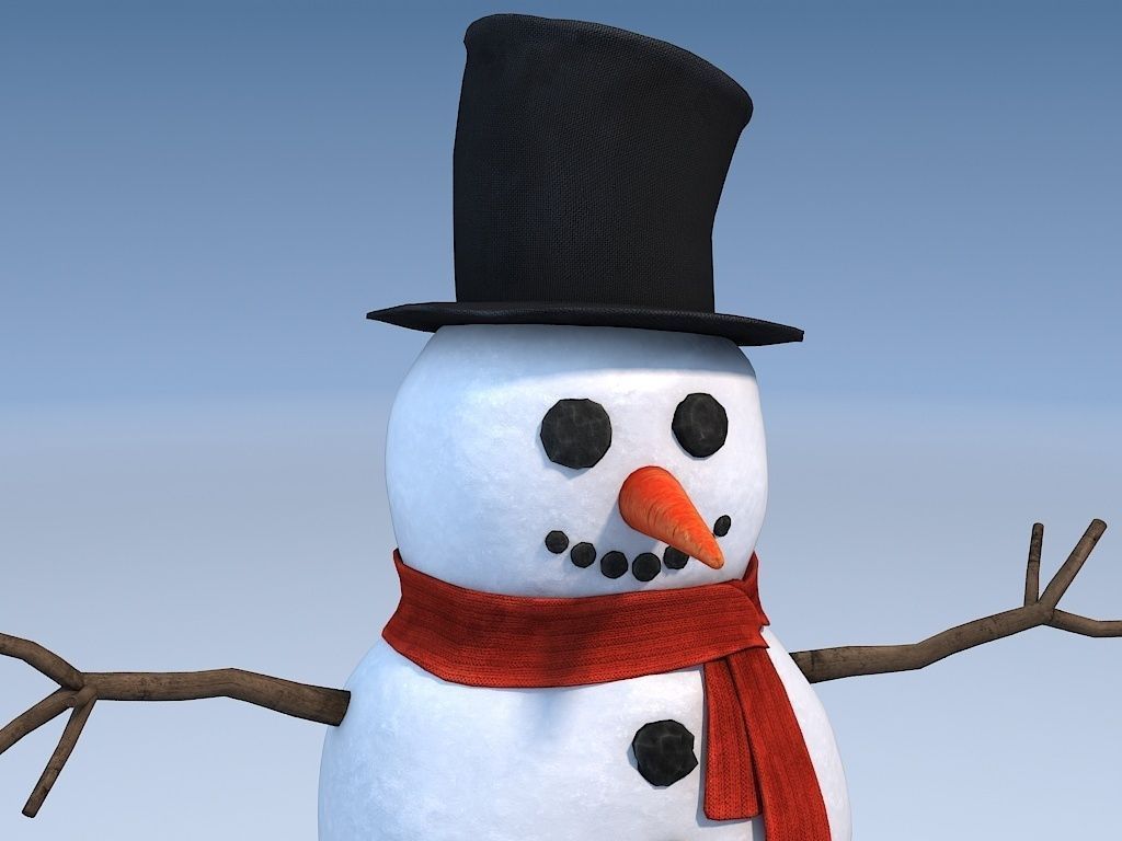 Snowman in top hat 3D model_2