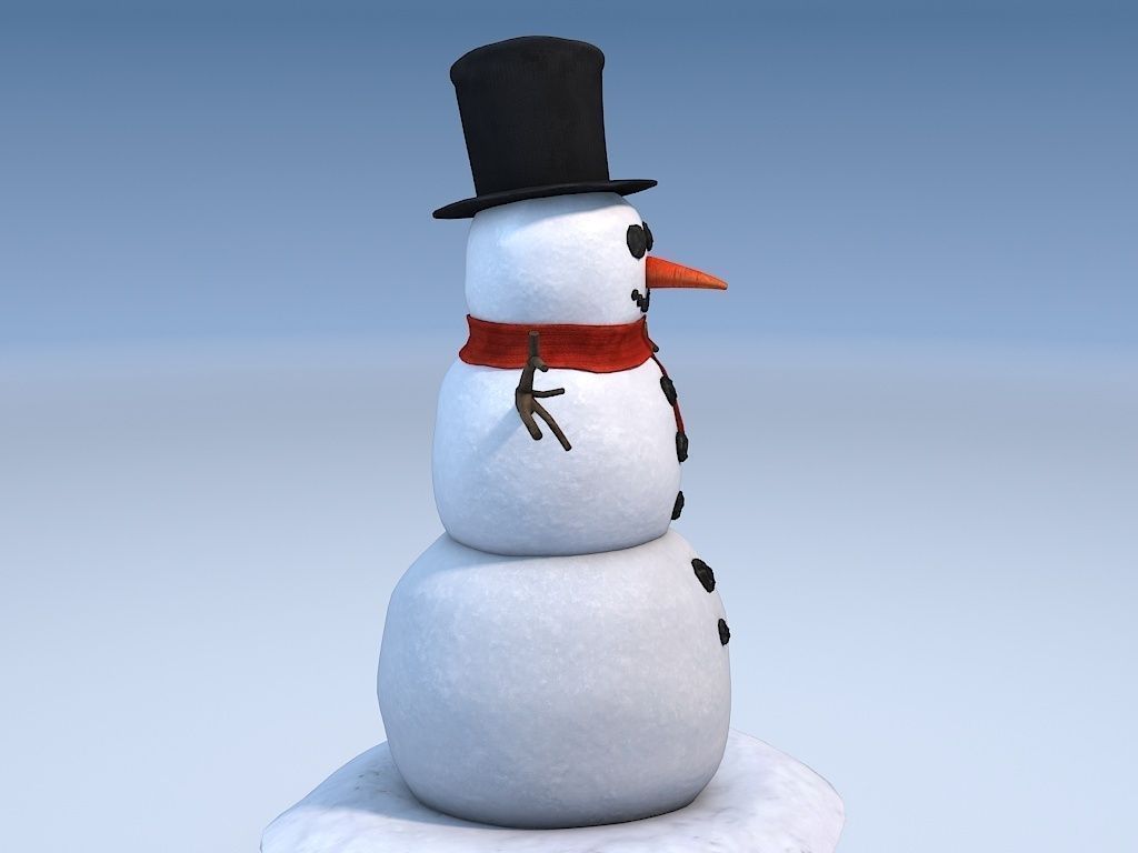 Snowman in top hat 3D model_5