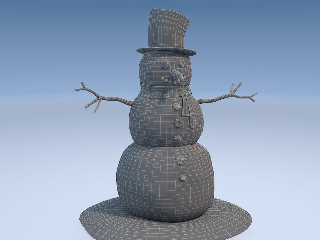 Snowman in top hat 3D model_12