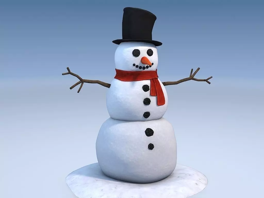 Snowman in top hat 3D model_0
