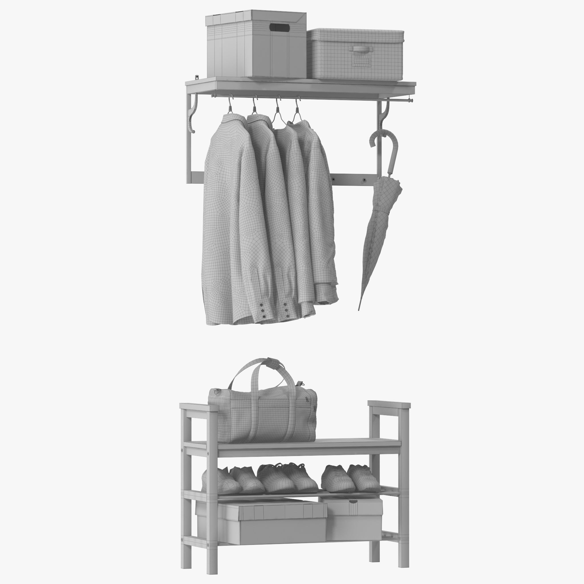 hemnes storage rack with clothes hanging 3D model_12
