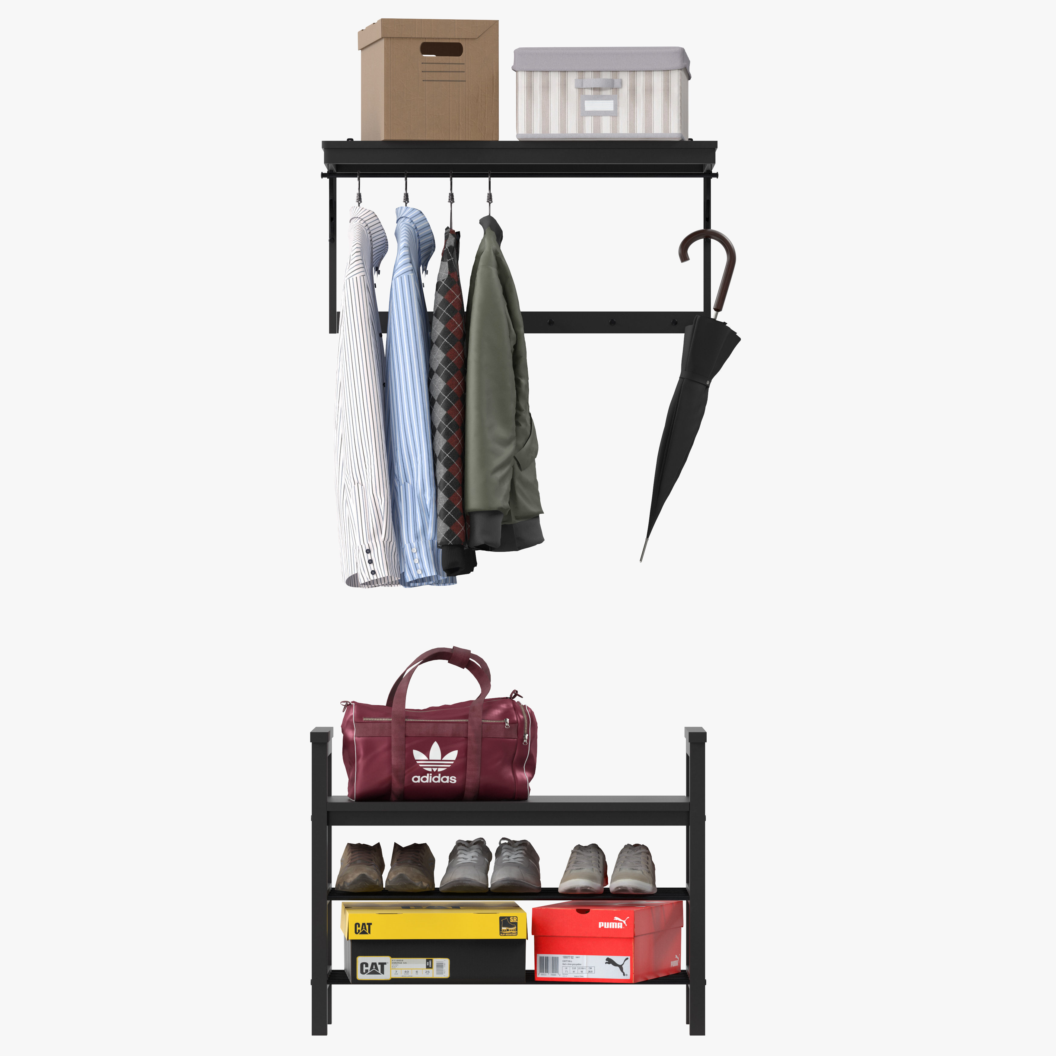 hemnes storage rack with clothes hanging 3D model_5