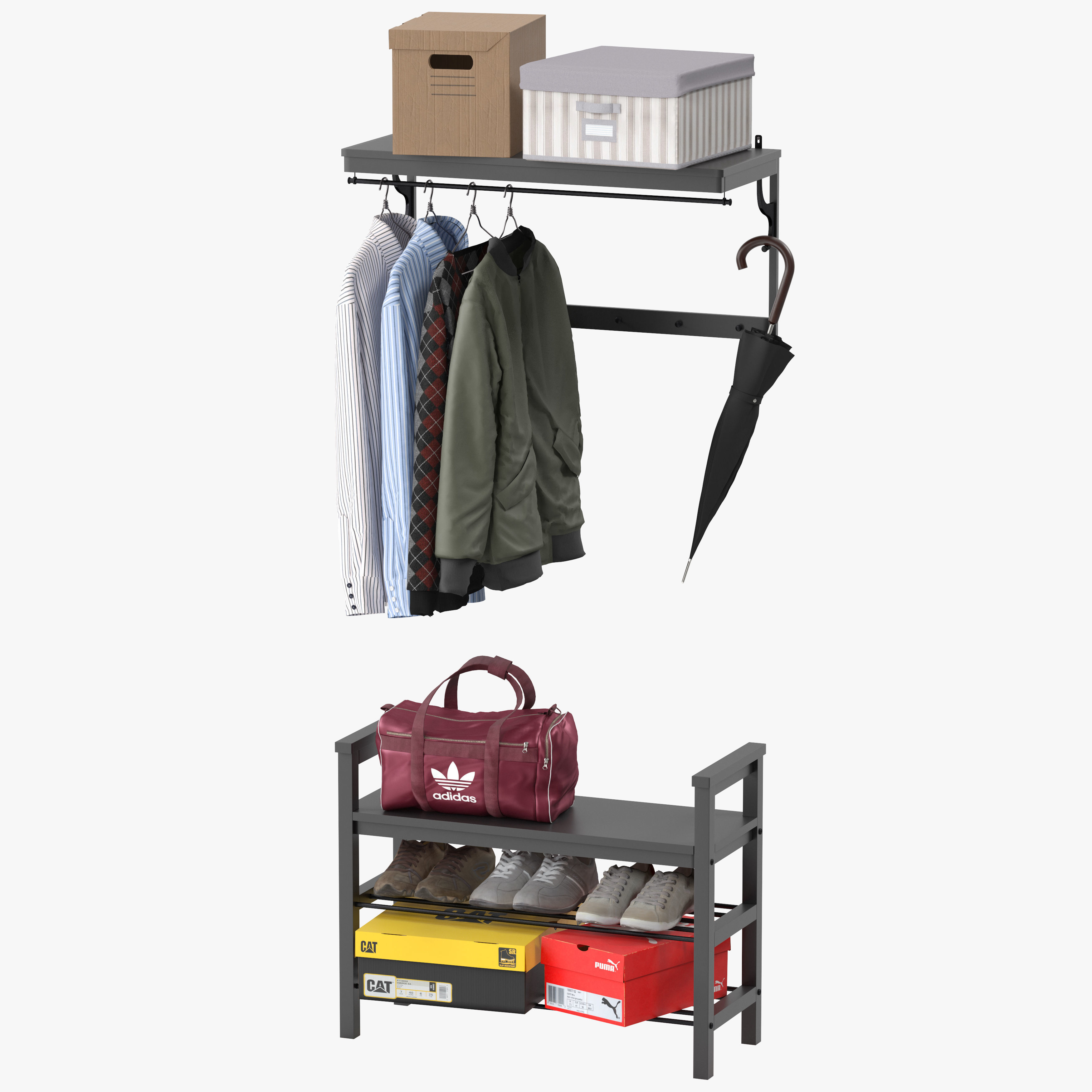 hemnes storage rack with clothes hanging 3D model_4