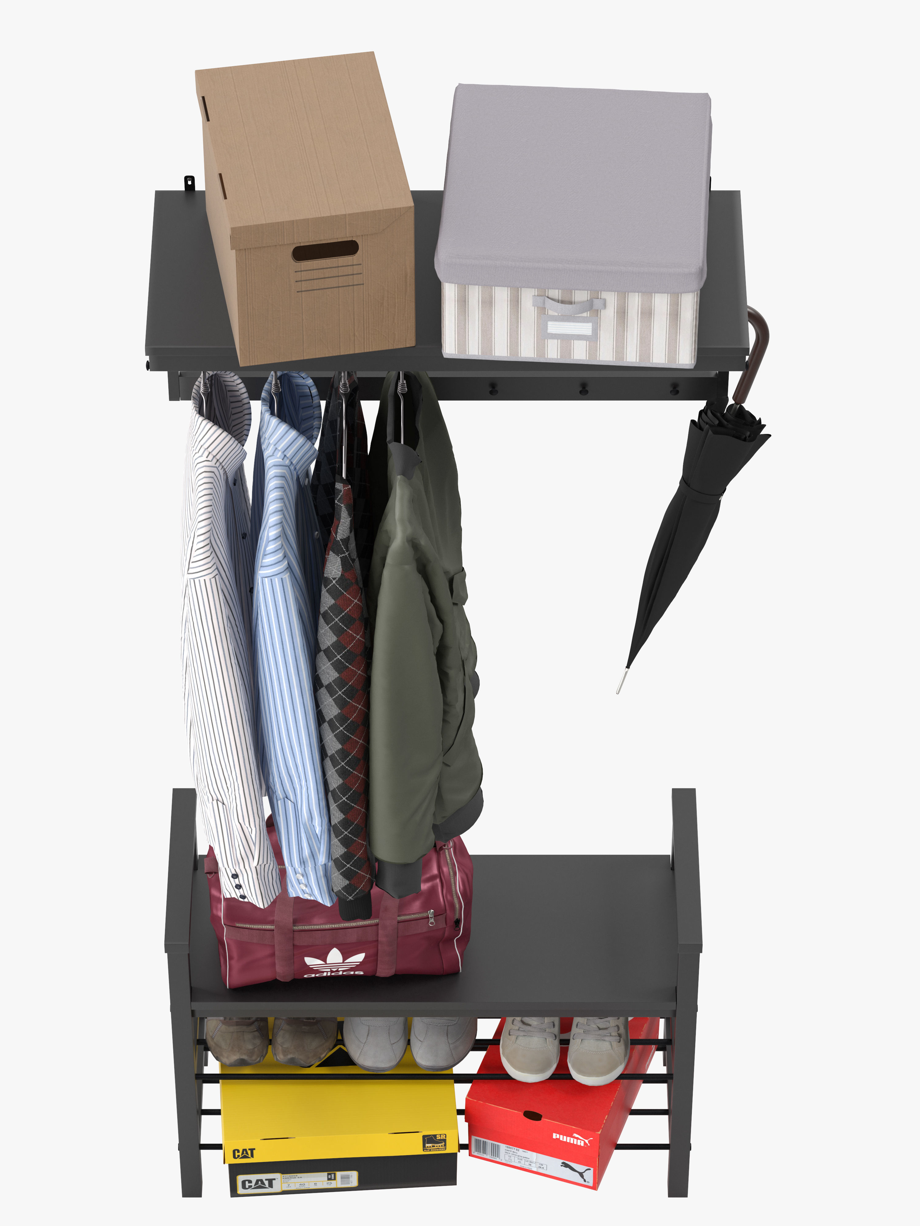 hemnes storage rack with clothes hanging 3D model_1