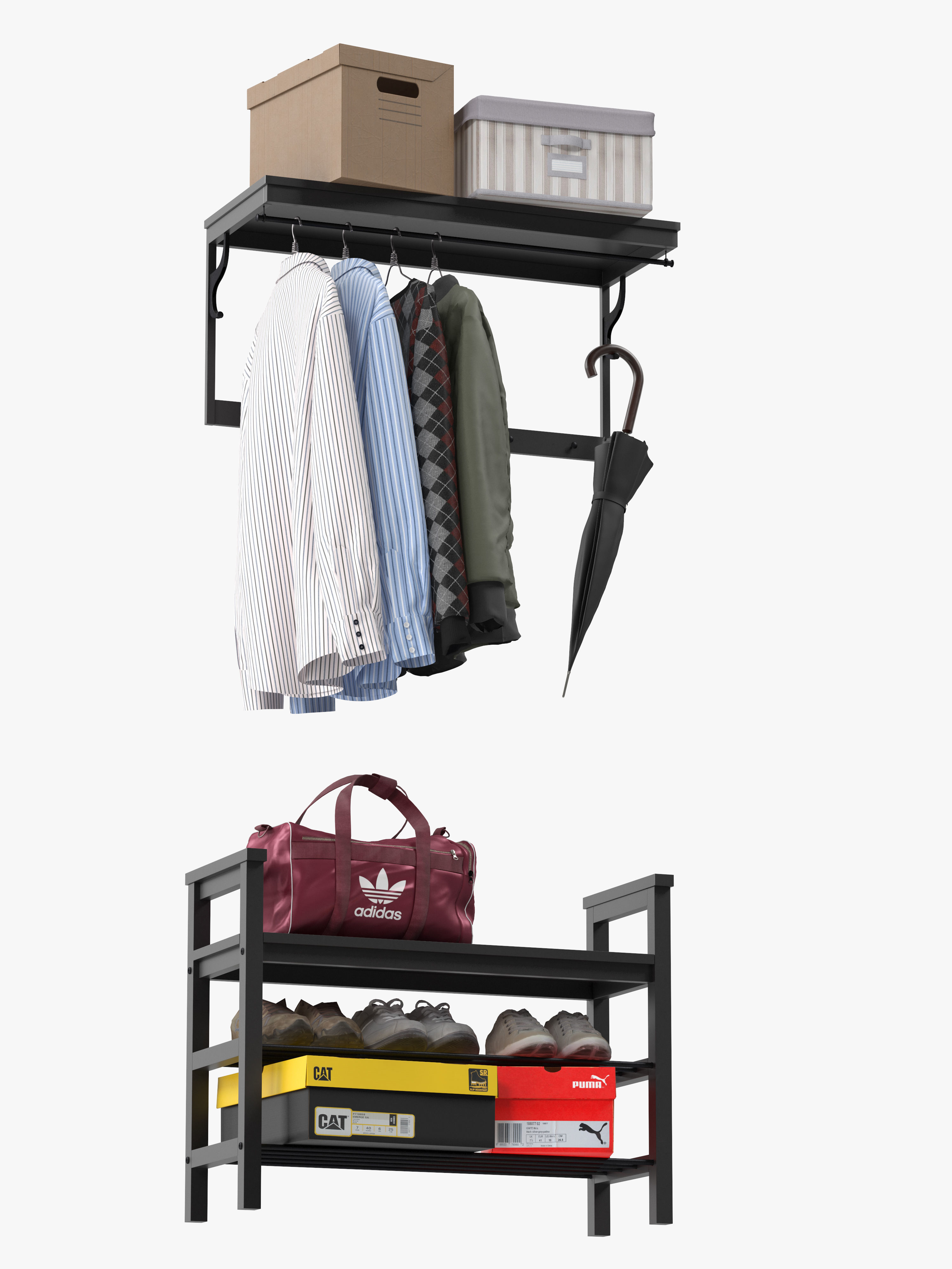 hemnes storage rack with clothes hanging 3D model_6