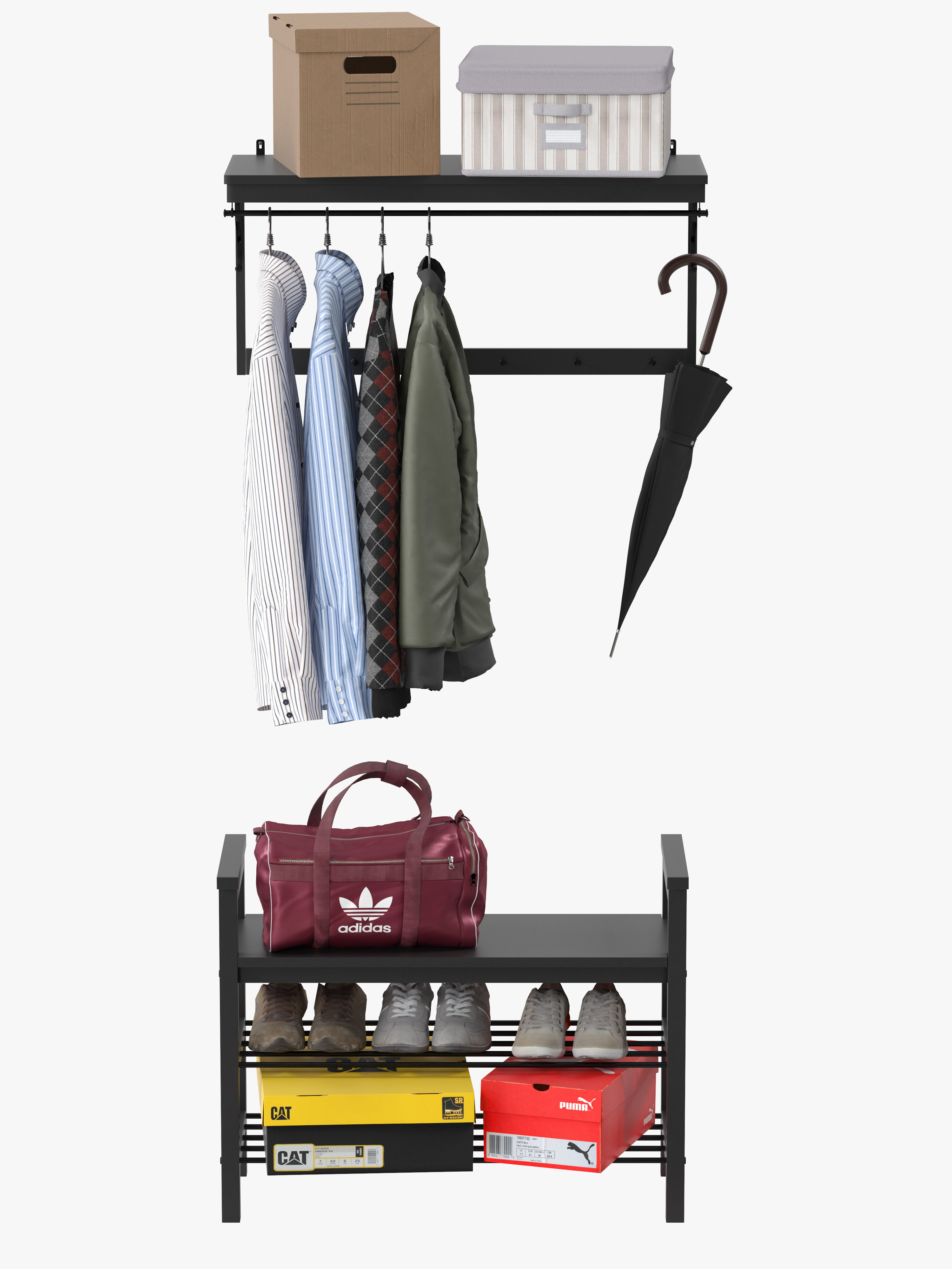 hemnes storage rack with clothes hanging 3D model_7