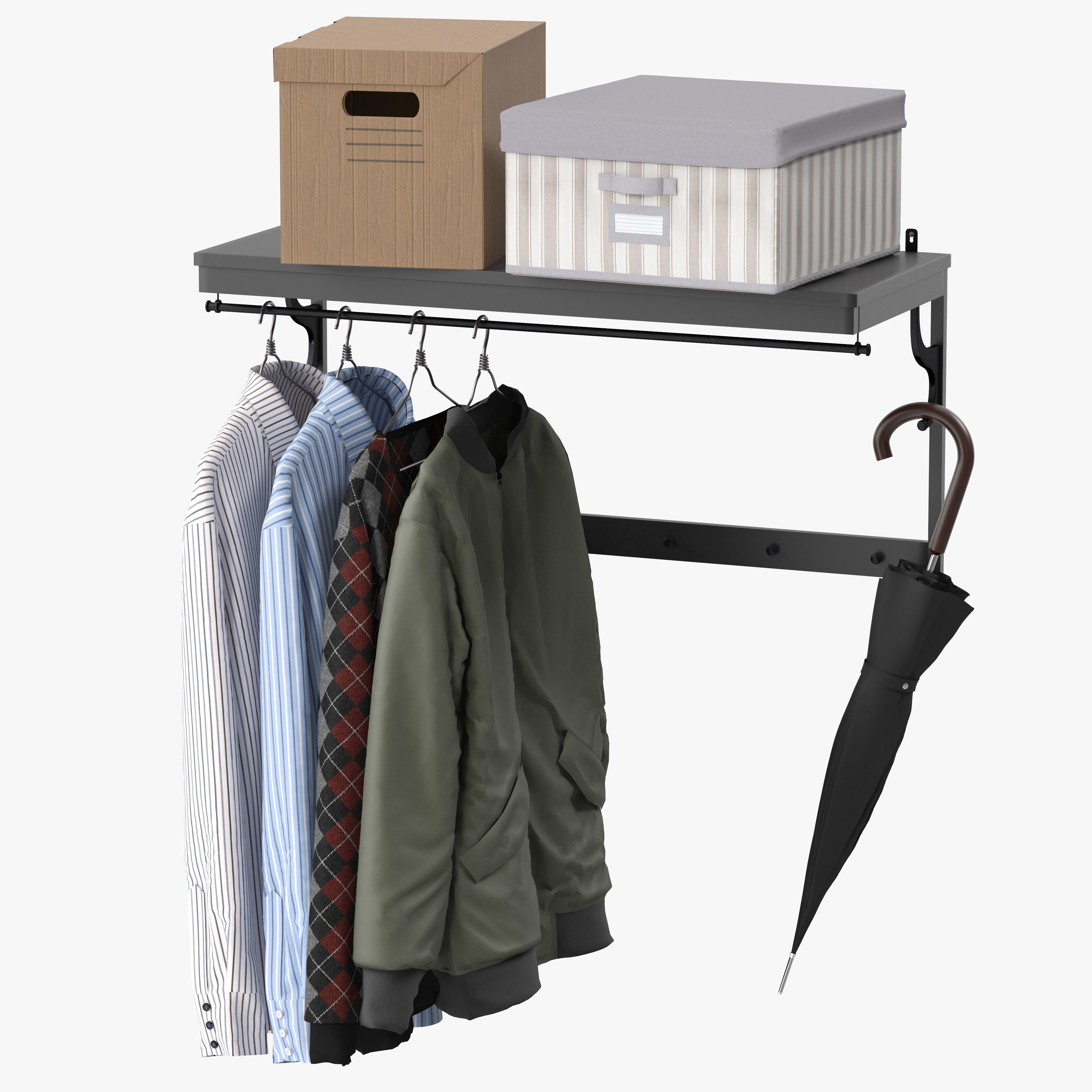 hemnes storage rack with clothes hanging 3D model_8
