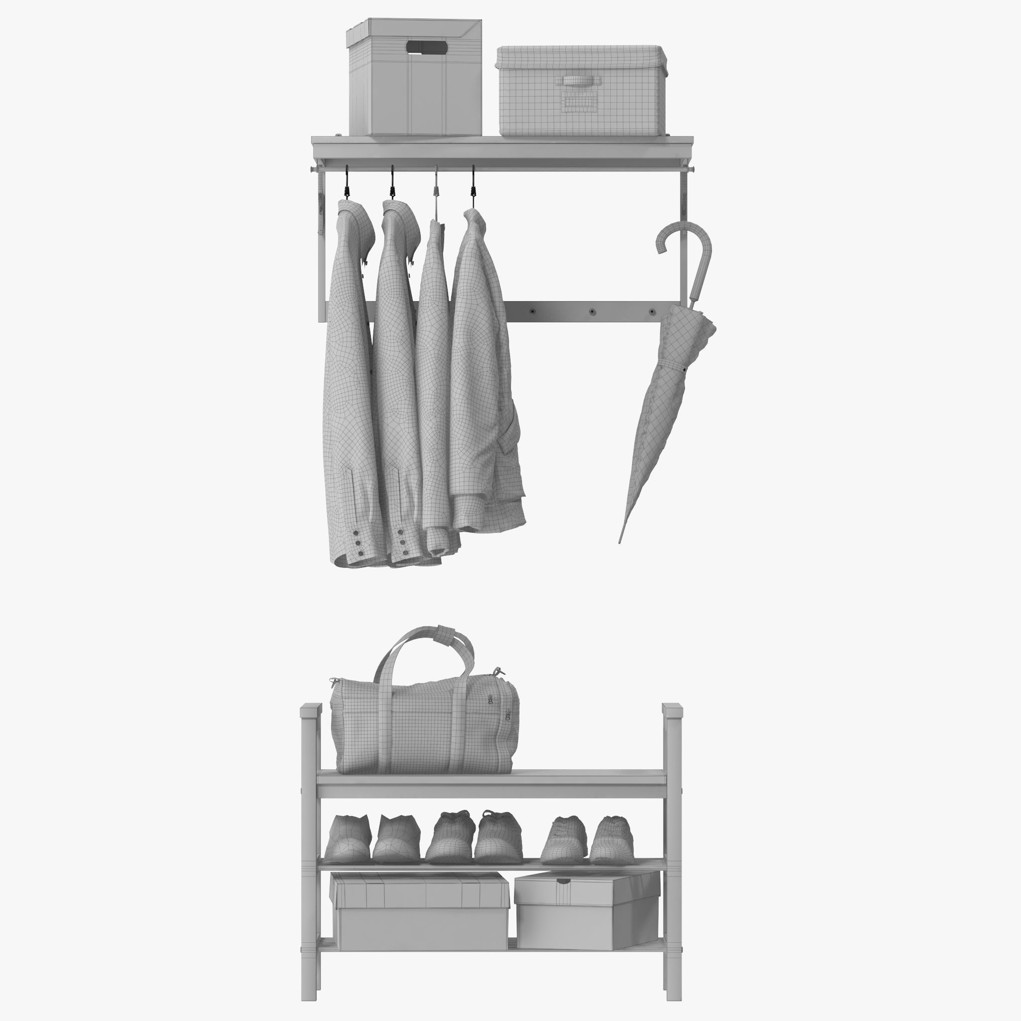 hemnes storage rack with clothes hanging 3D model_10