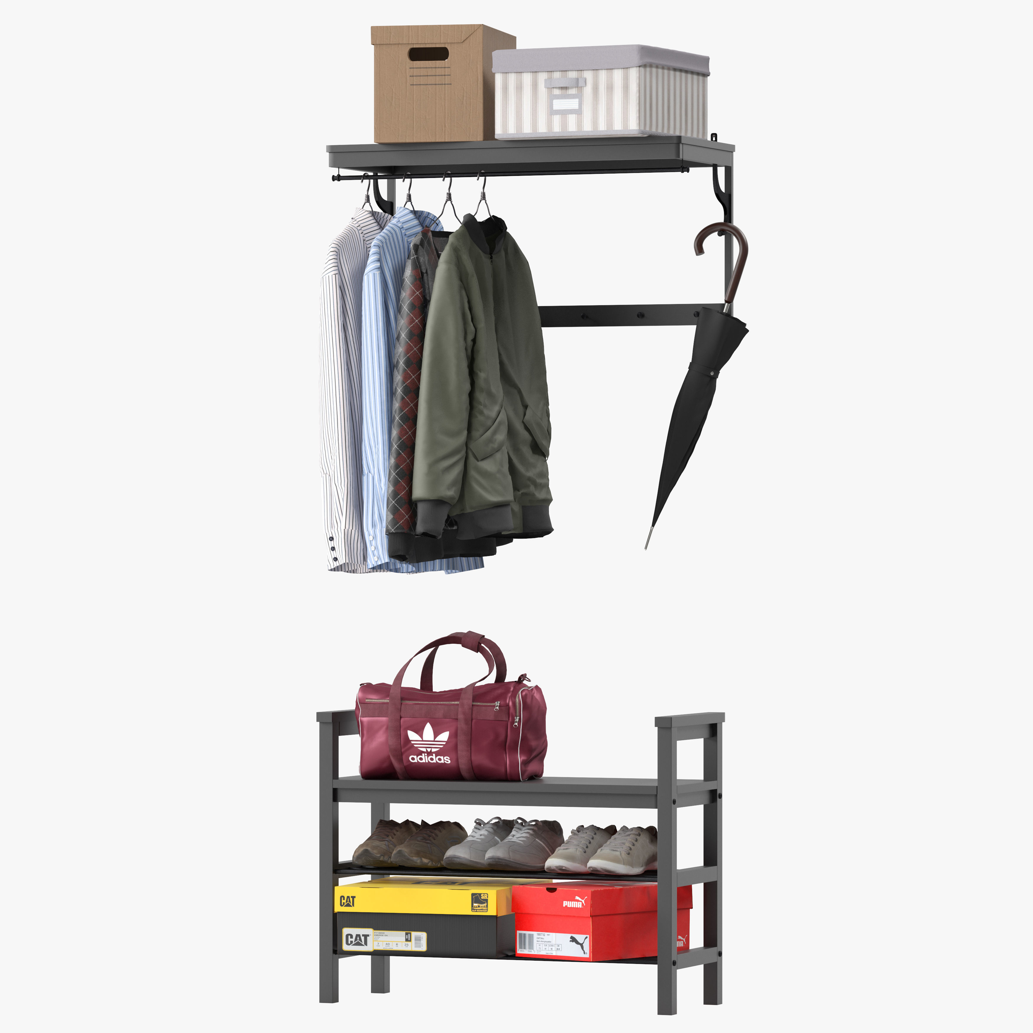 hemnes storage rack with clothes hanging 3D model_2