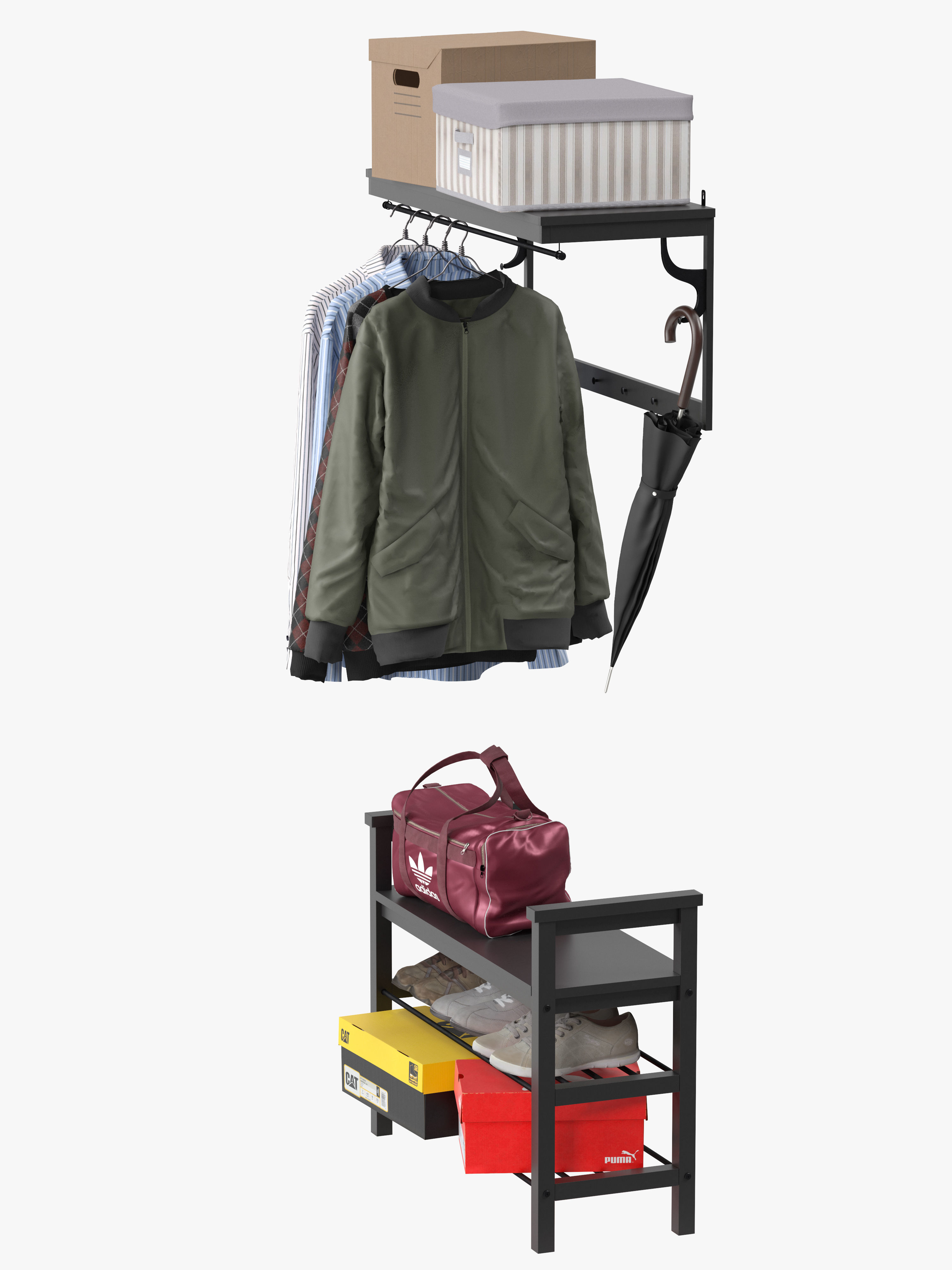 hemnes storage rack with clothes hanging 3D model_3
