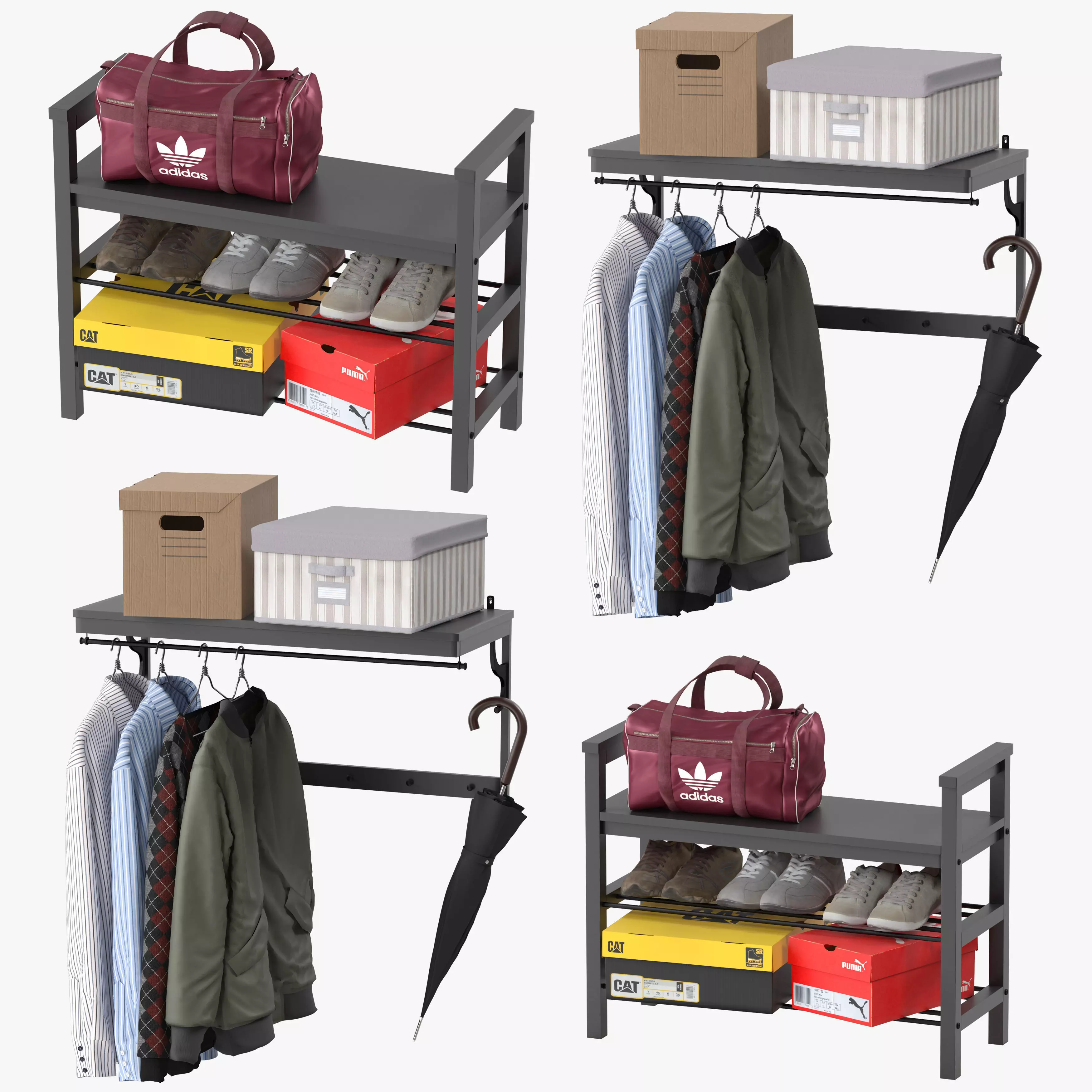 hemnes storage rack with clothes hanging 3D model_0