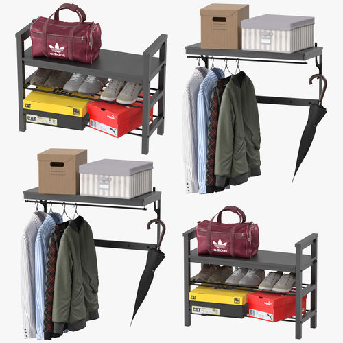 hemnes storage rack with clothes hanging 3D model