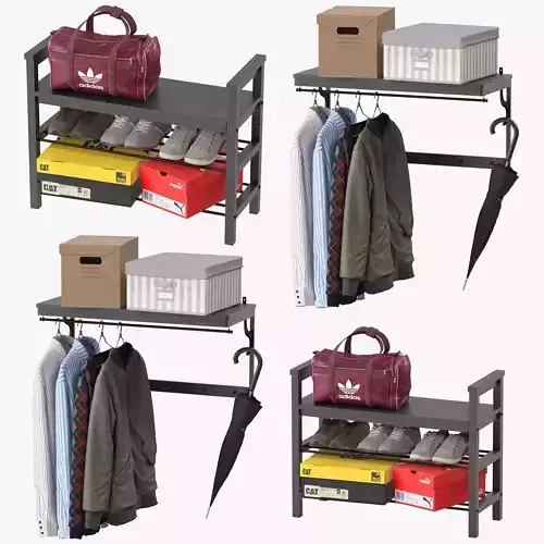 hemnes storage rack with clothes hanging 3D model