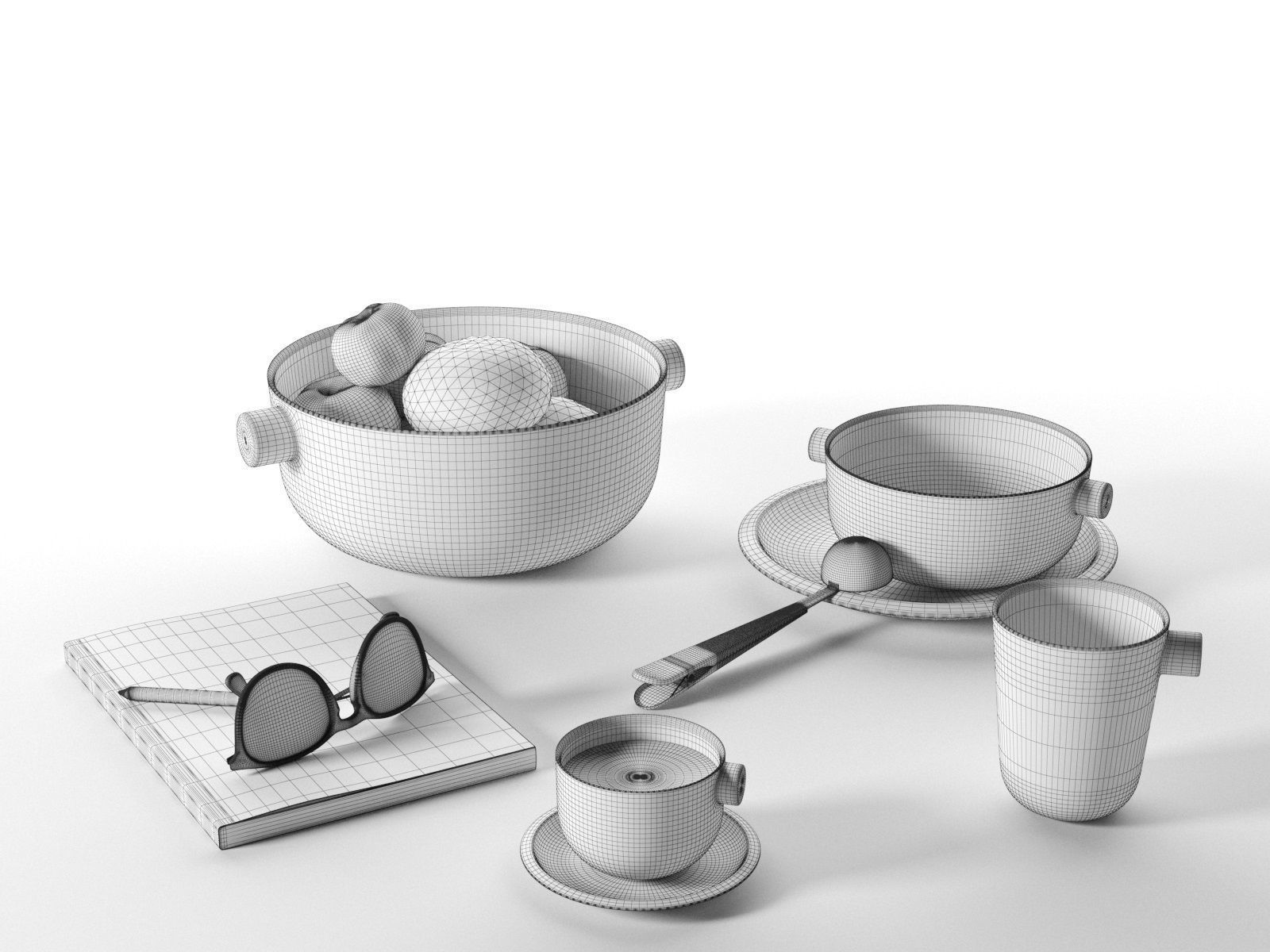Bowls Cups Book and Clip Spoon Scoop 3D model_3