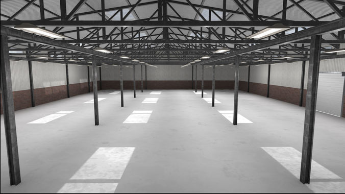 Large Empty Industrial Warehouse Low-poly 3D model