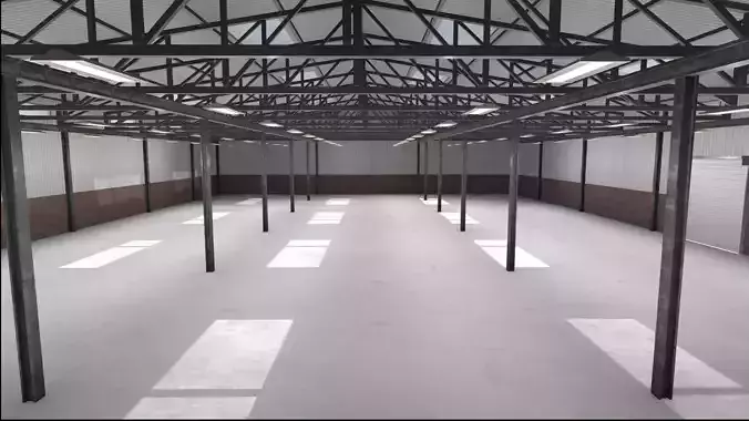 Large Empty Industrial Warehouse Low-poly 3D model