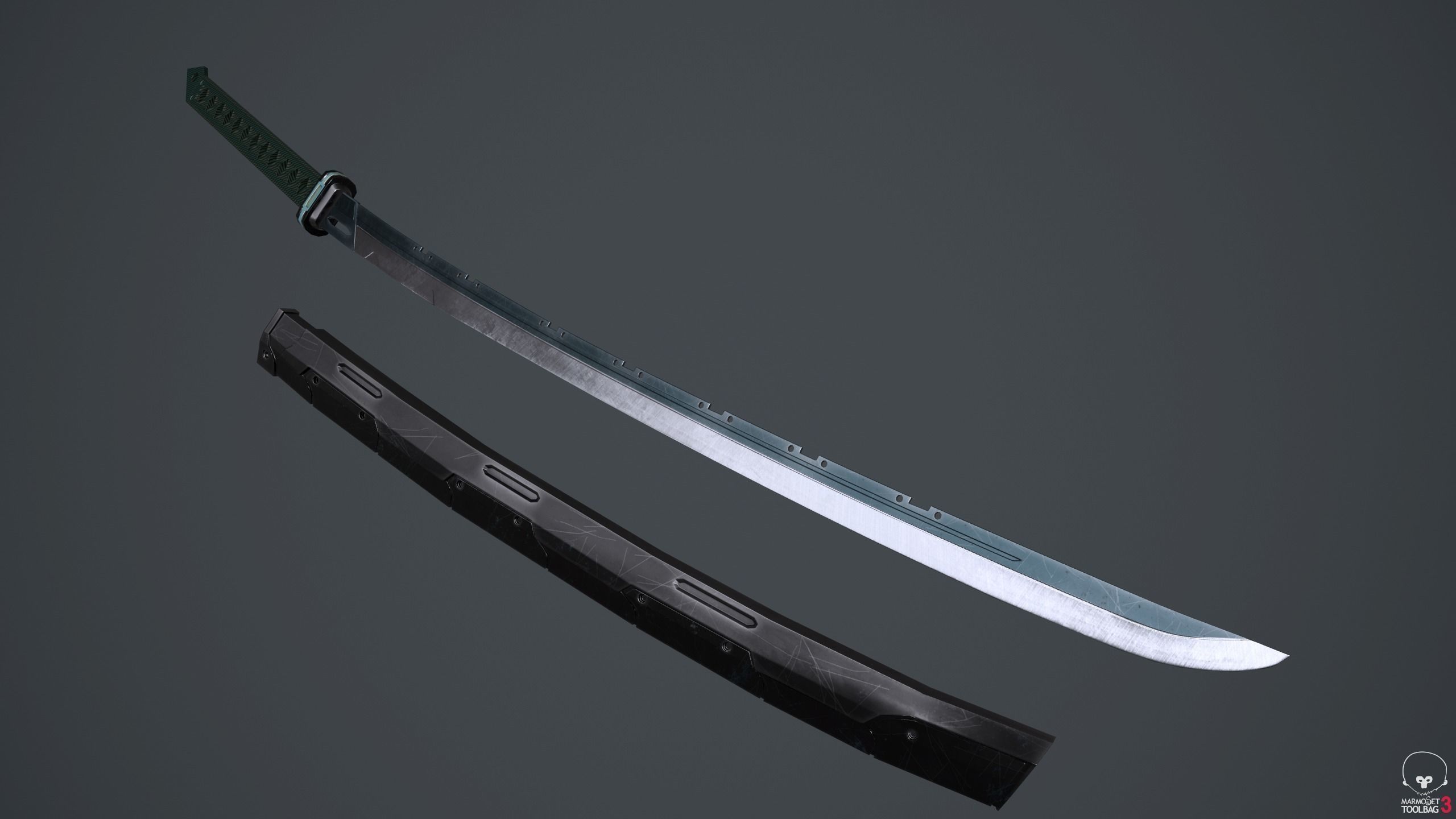 Sci-Fi katana sword PBR Low-poly 3D model_1