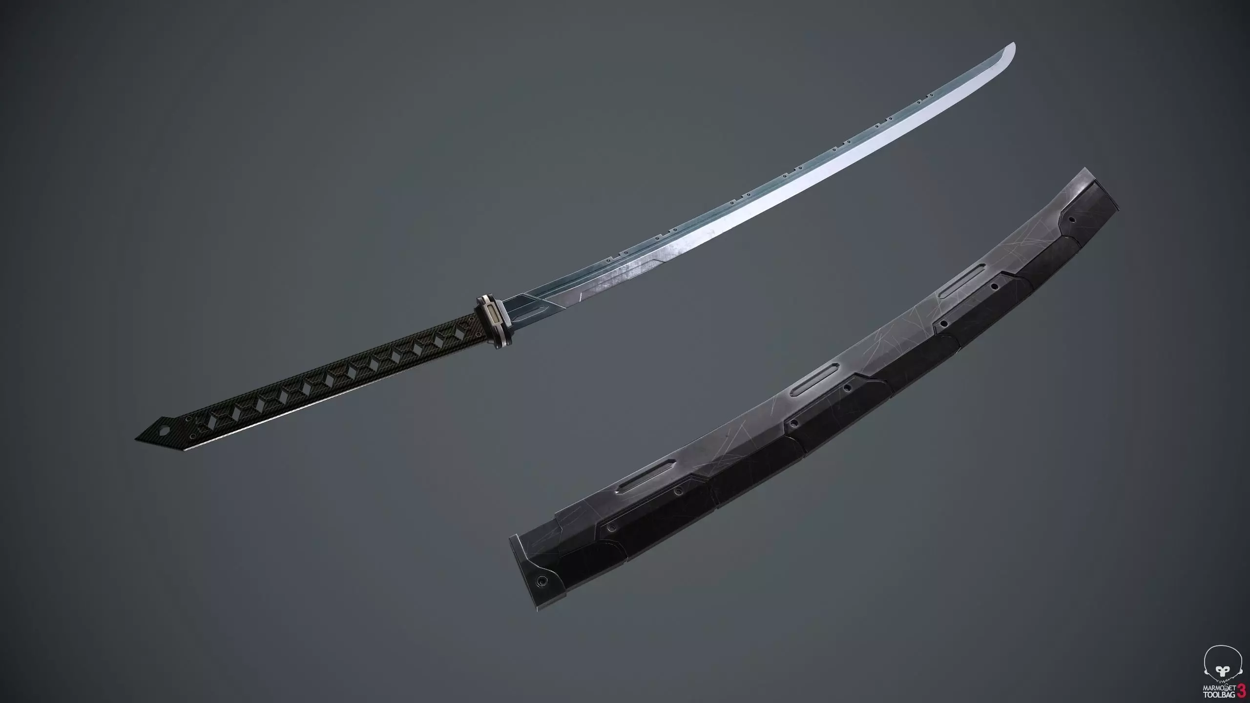 Sci-Fi katana sword PBR Low-poly 3D model_0