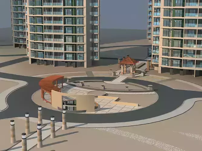 Architecture apartment complex with circular plaza
