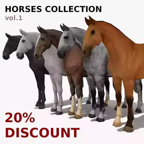 LowPoly Horses Collection volume 1 Low-poly 3D model