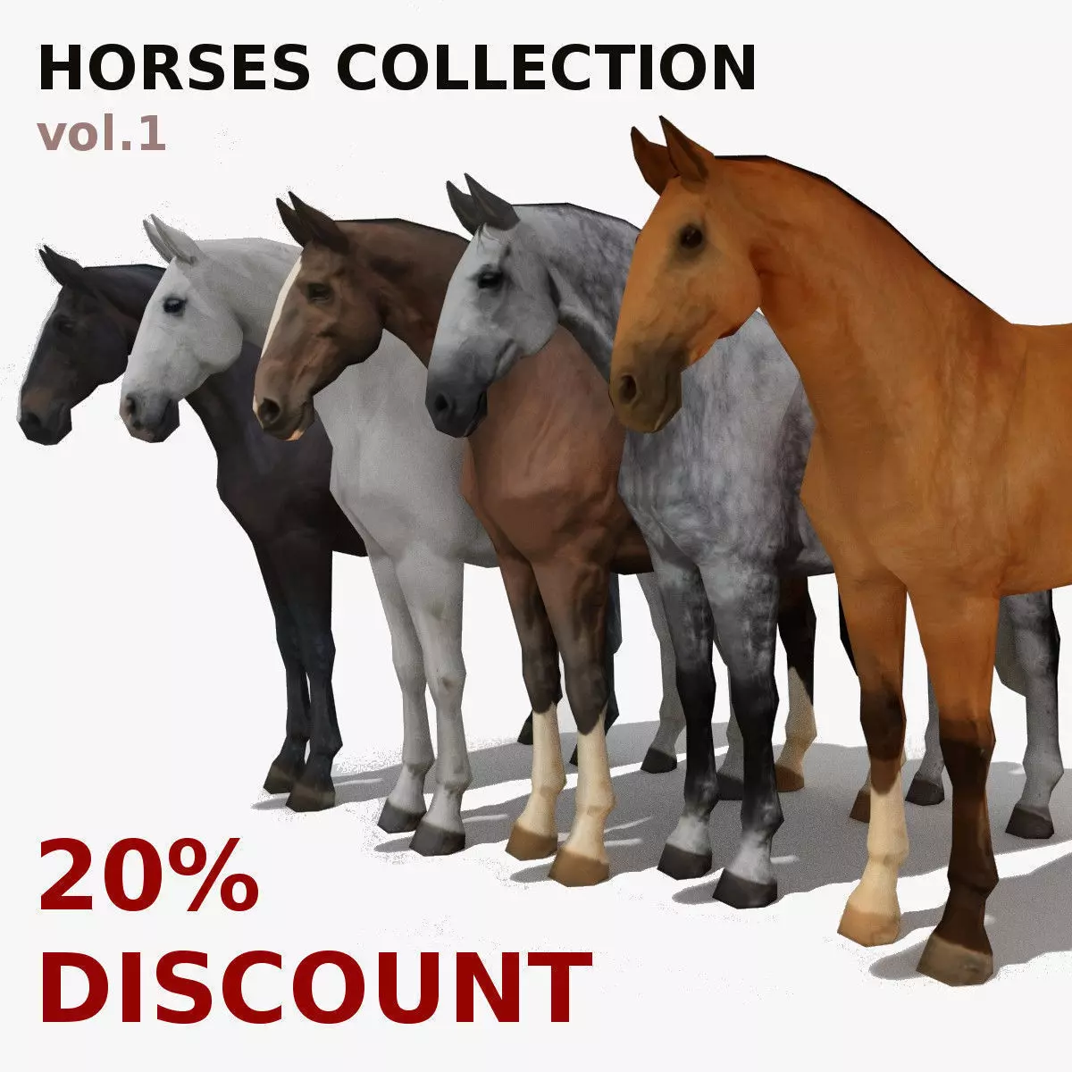LowPoly Horses Collection volume 1 Low-poly 3D model_0