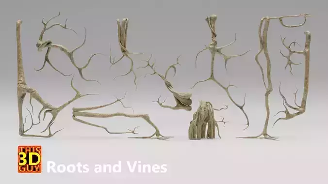 Roots or Vines Pack and 3D printable STL Low-poly 3D model