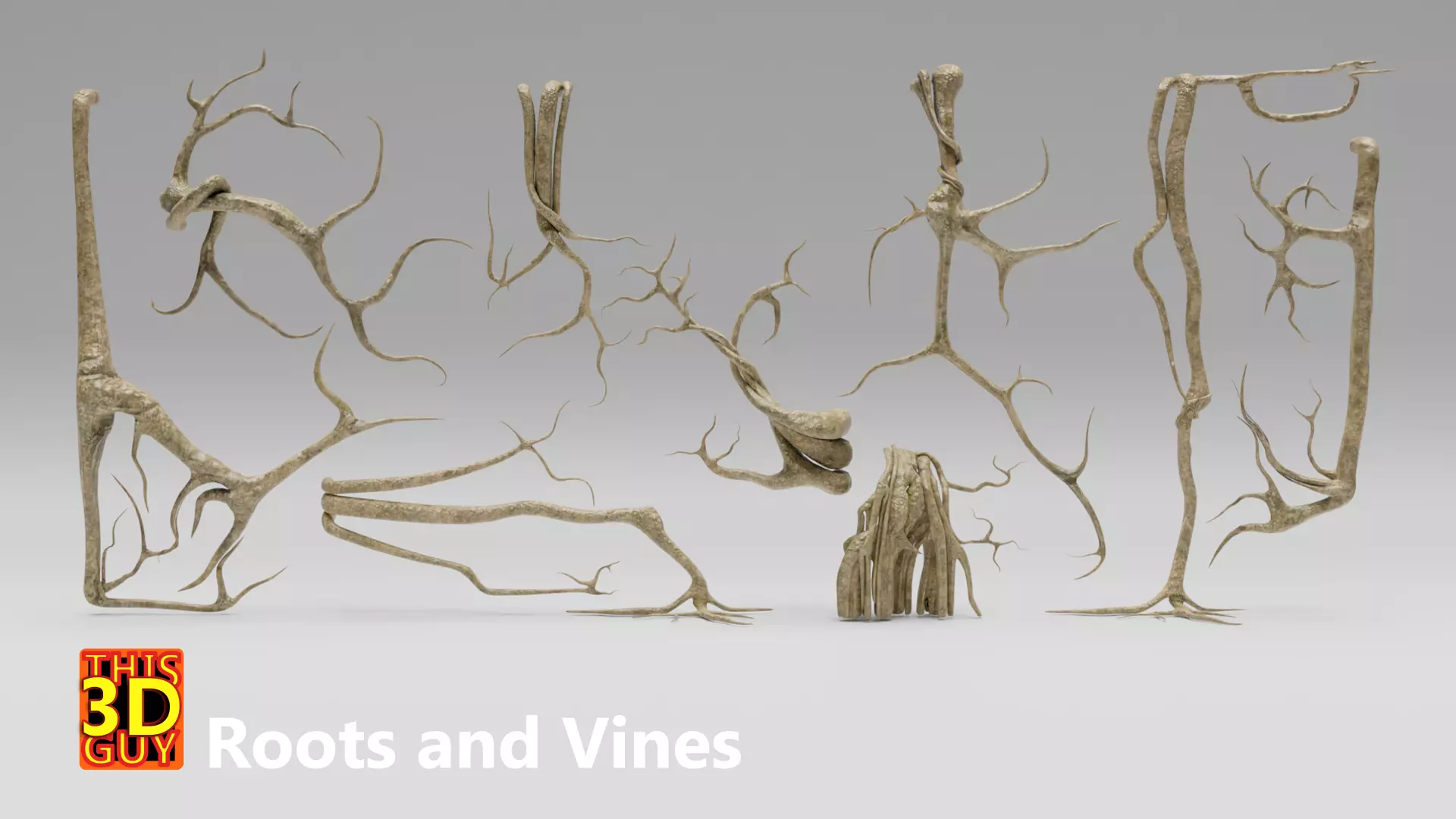 Roots or Vines Pack and 3D printable STL Low-poly 3D model_0