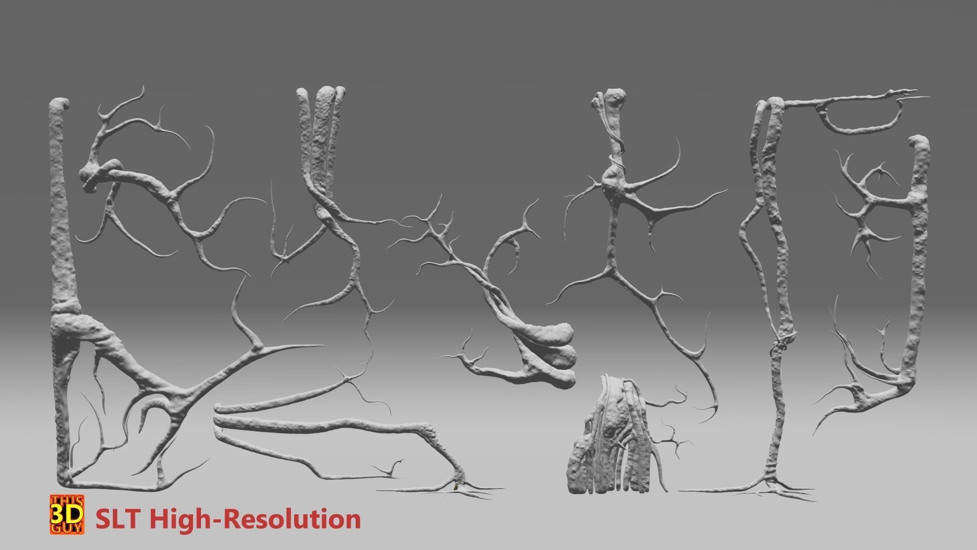 Roots or Vines Pack and 3D printable STL Low-poly 3D model_1