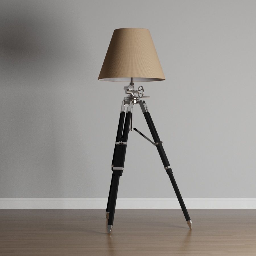 Ansel Tripod Chrome and Black Floor Lamp 3D model_1