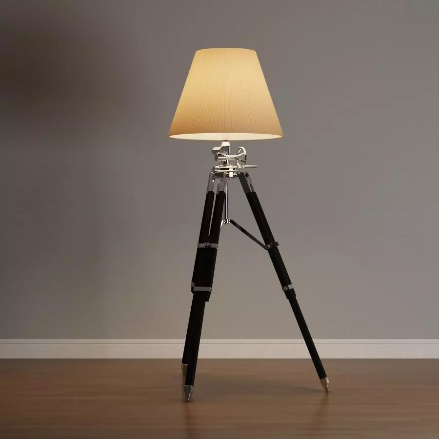 Ansel Tripod Chrome and Black Floor Lamp 3D model_0