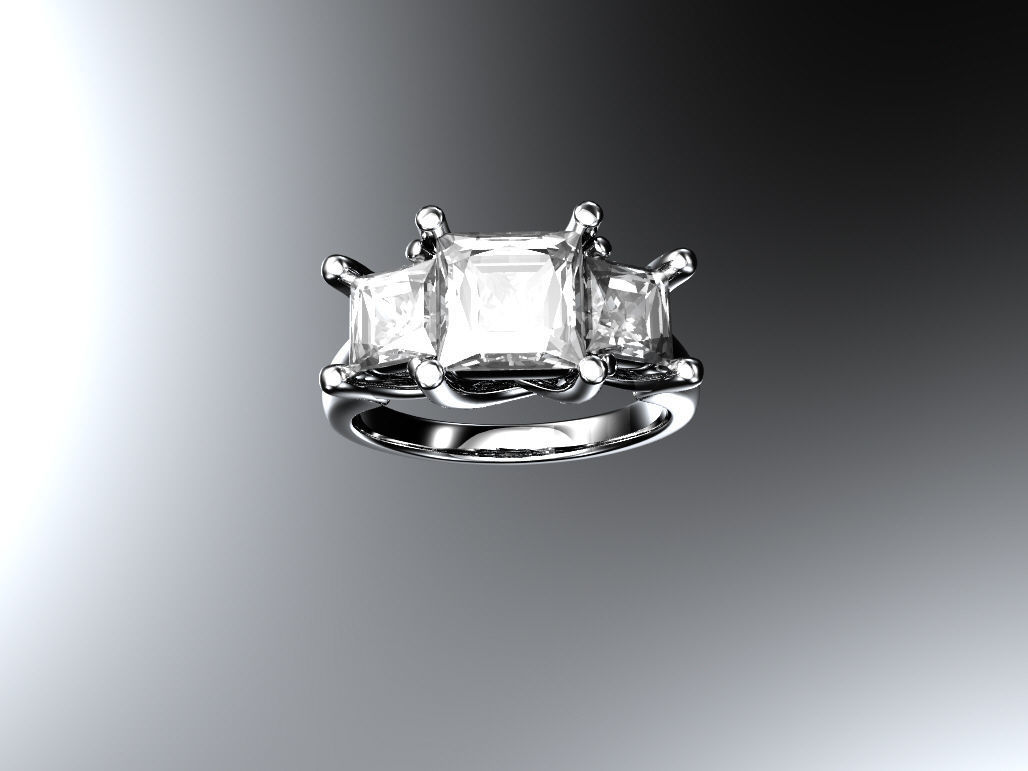 Three stone engagement ring 3D print model_1
