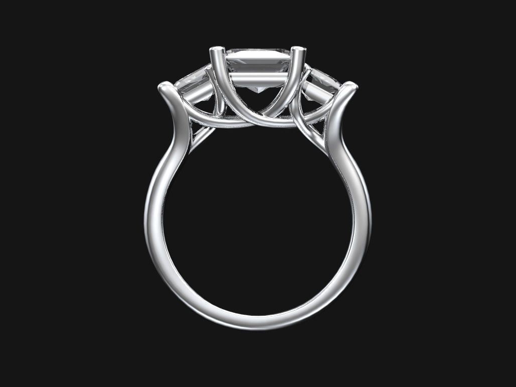 Three stone engagement ring 3D print model_3