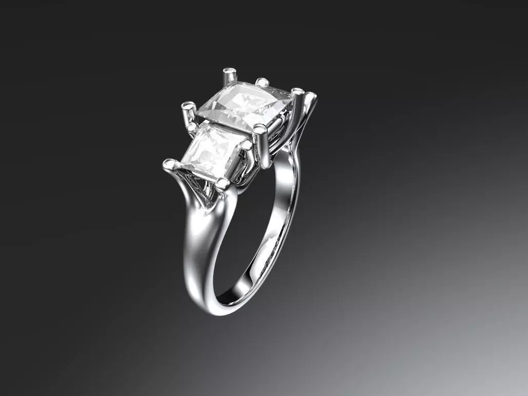Three stone engagement ring 3D print model_0