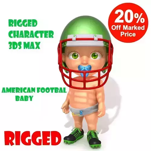 American football baby cartoon rigged 3D model