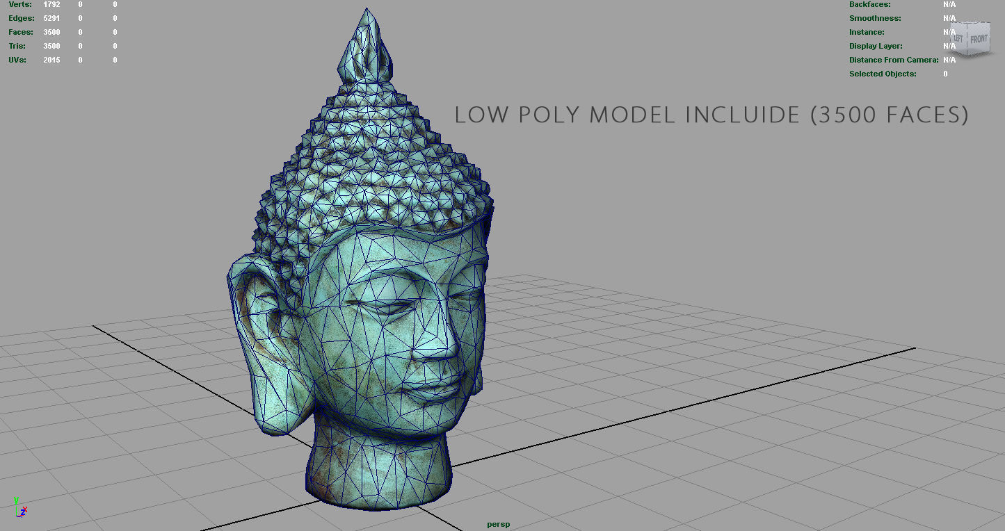 Vintage buddha head Low-poly 3D model_6